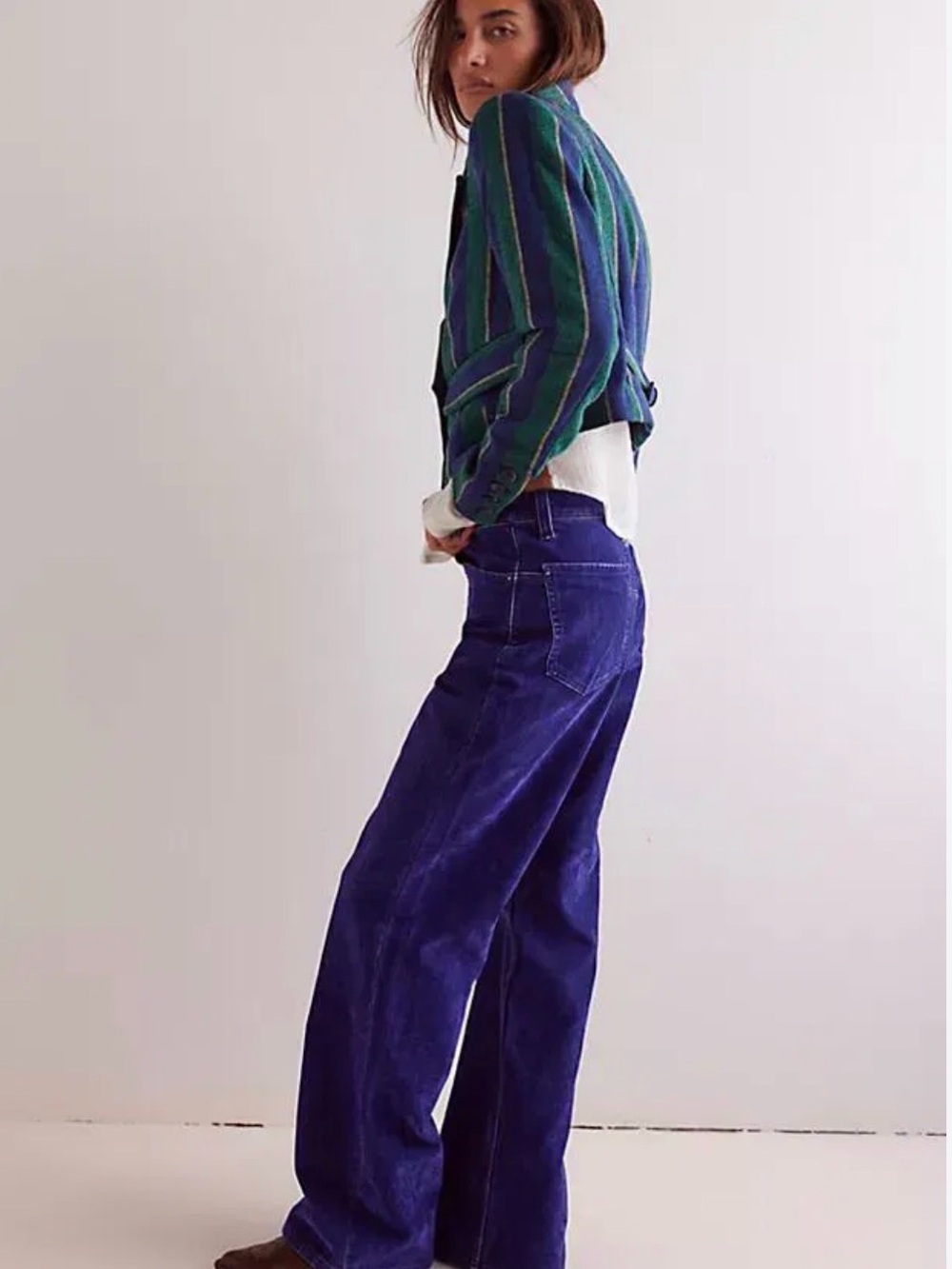 Free People We the Free Tinsley Baggy High-Rise Flocked Purple Jeans